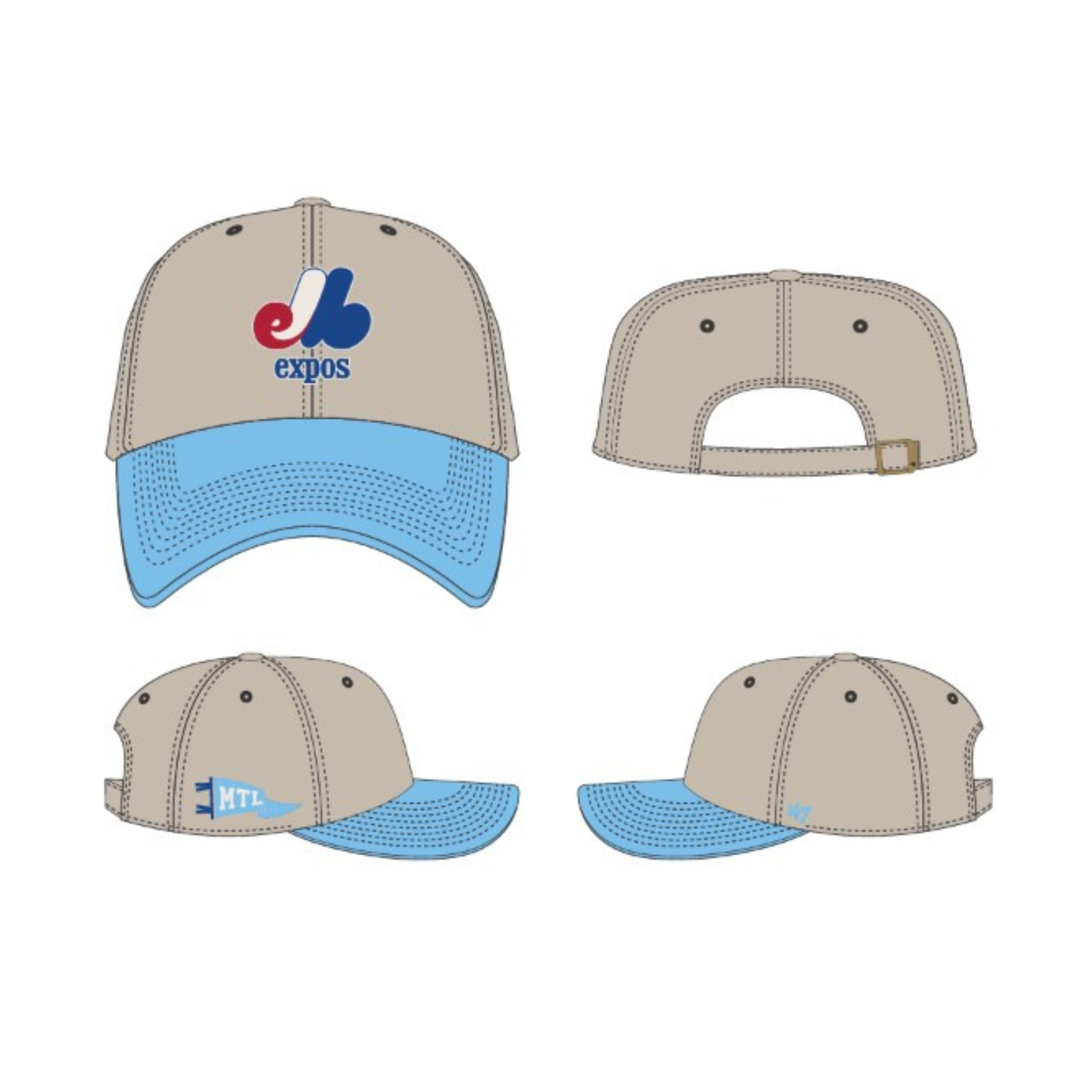 Montreal Expos MLB 47 Brand Men's Beige Clean Up Grand Stand Adjustable Hat