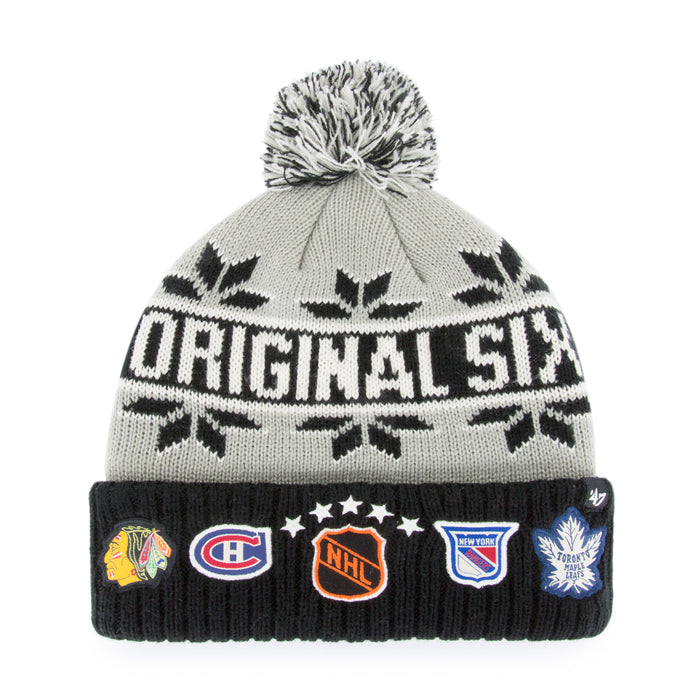 Original Six NHL 47 Brand Men's Grey Rink Cuff Pom Knit Hat