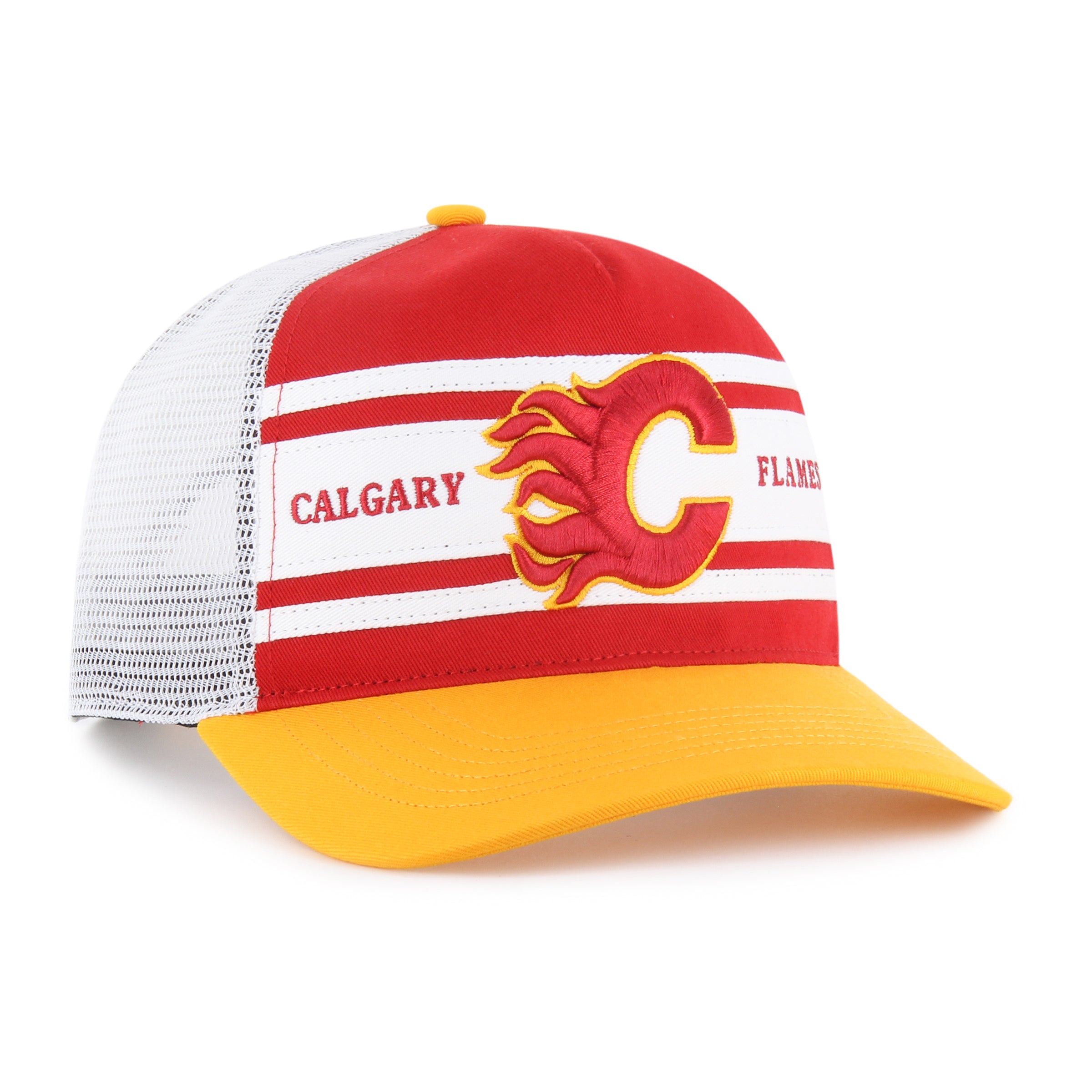 Casquette ajustable à rayures rouges et jaunes pour homme LNH 47 des Flames de Calgary