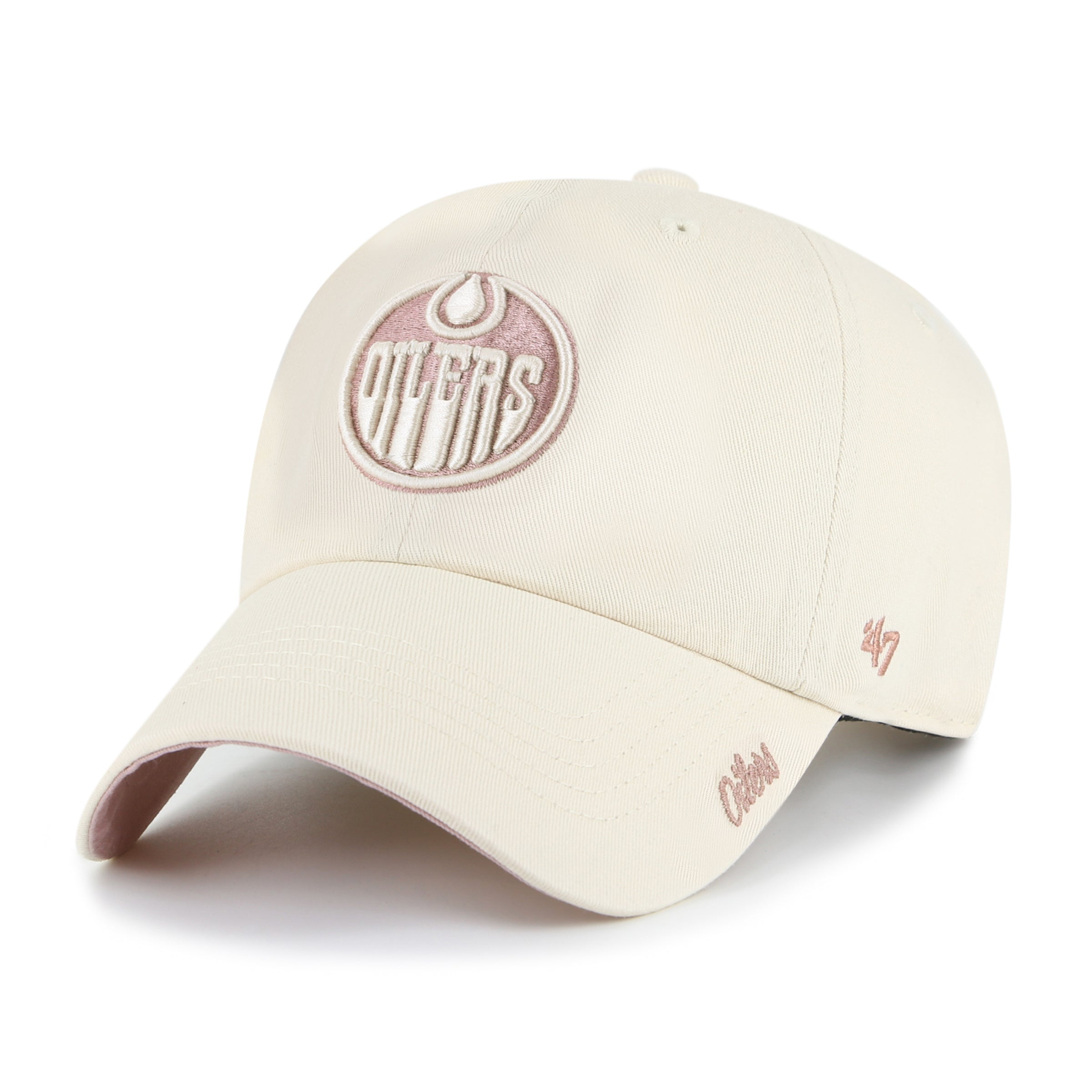 Edmonton Oilers NHL 47 Brand Women's Pink/Cream Ballpark Cheer Clean Up Adjustable Hat