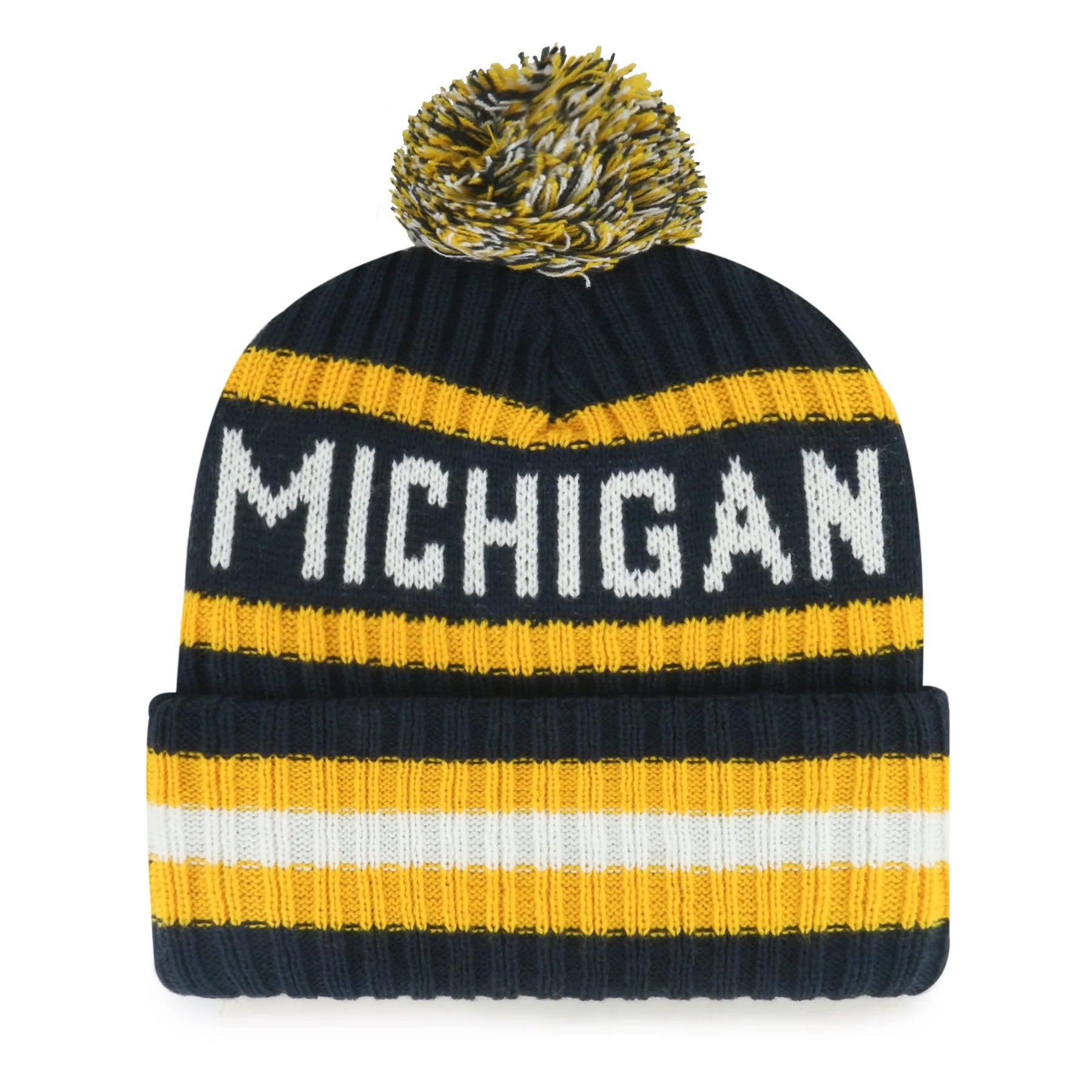 Michigan Wolverines NCAA 47 Brand Men's Navy Bering Cuff Pom Knit