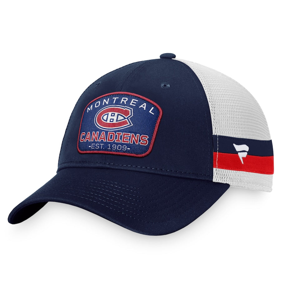 Casquette réglable de camionneur fondamental bleu marine Fanatics Branded de la LNH des Canadiens de Montréal pour hommes