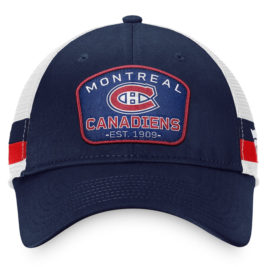 Casquette réglable de camionneur fondamental bleu marine Fanatics Branded de la LNH des Canadiens de Montréal pour hommes