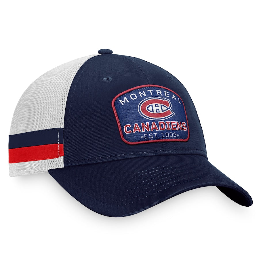 Casquette réglable de camionneur fondamental bleu marine Fanatics Branded de la LNH des Canadiens de Montréal pour hommes