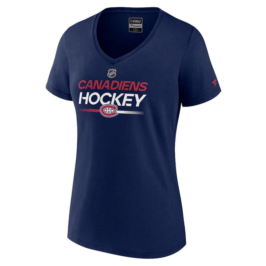 T-shirt de hockey authentique Pro bleu marine pour femmes Fanatics Branded de la LNH des Canadiens de Montréal