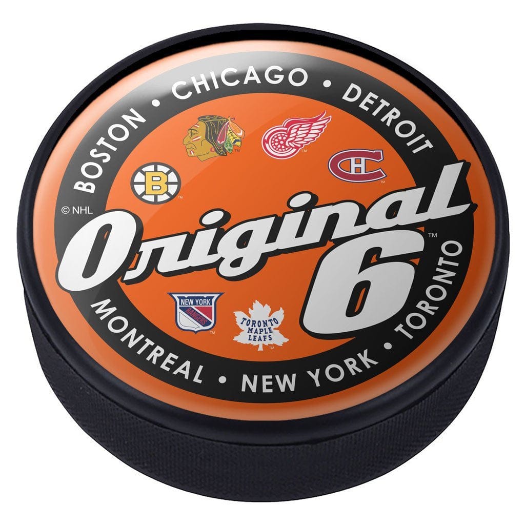 Original Six NHL Domed Script Hockey Puck