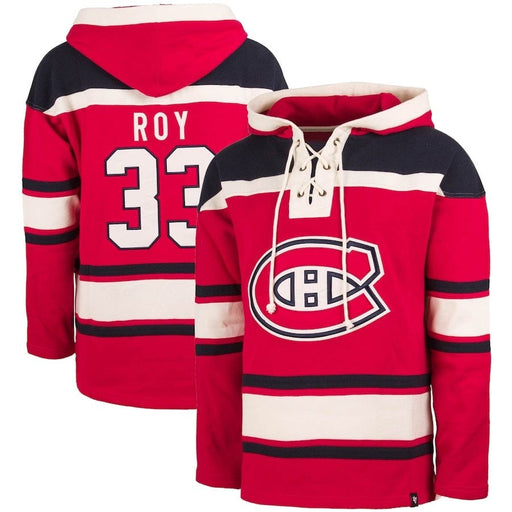 Patrick Roy Montreal Canadiens NHL 47 Brand Men's Red Alumni Heavyweight Lacer Hoodie