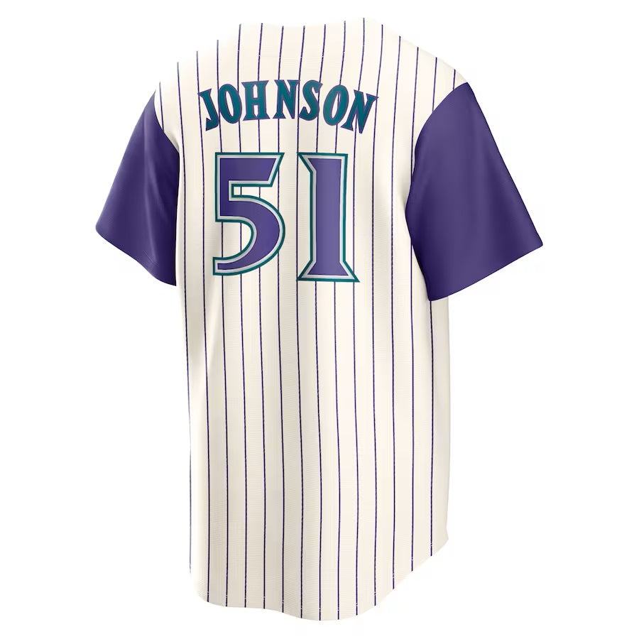 Randy Johnson Arizona Diamondbacks MLB Nike Maillot de réplique Cooperstown crème/violet pour homme