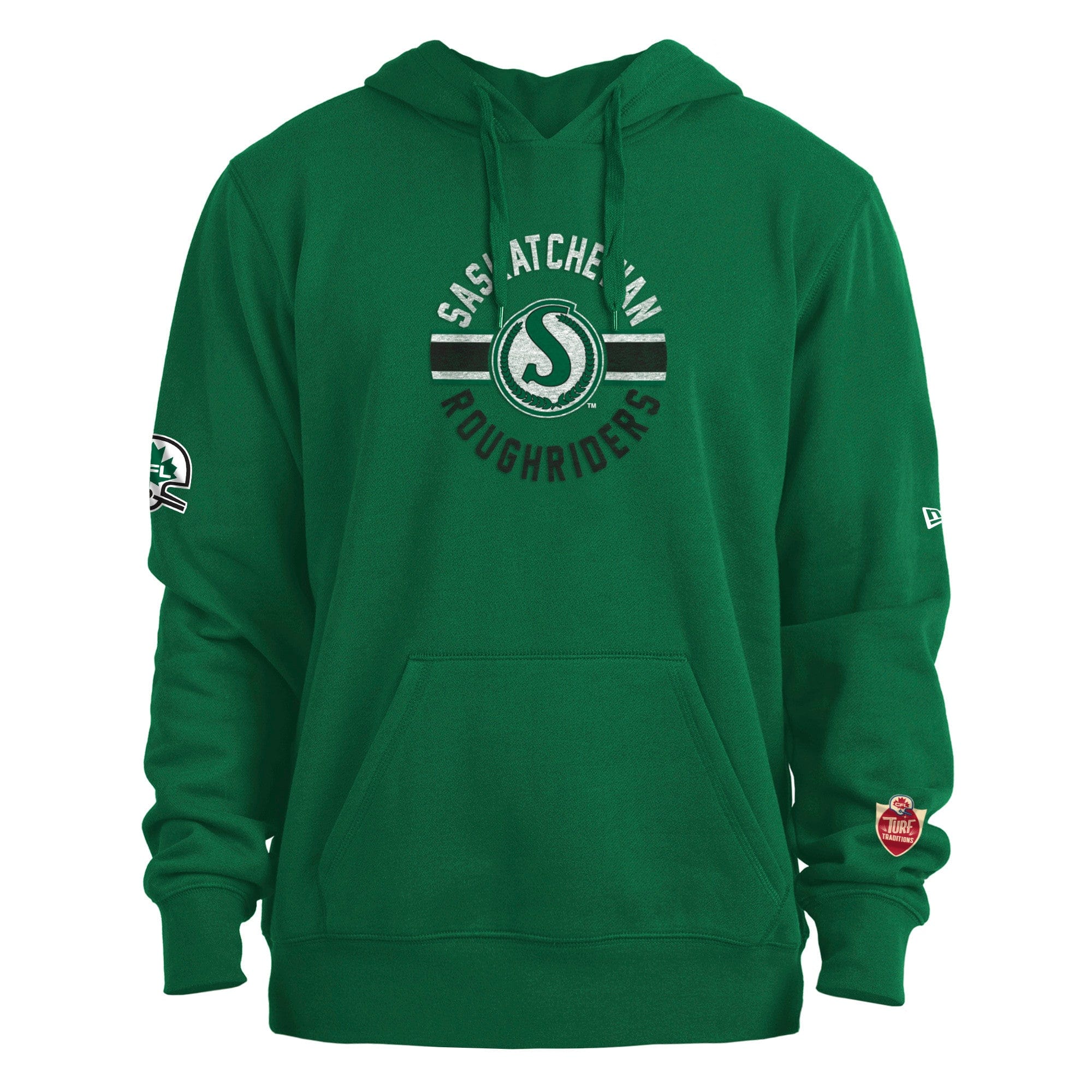 Saskatchewan Roughriders CFL New Era Men's Green Turf Traditions Pullover Hoodie