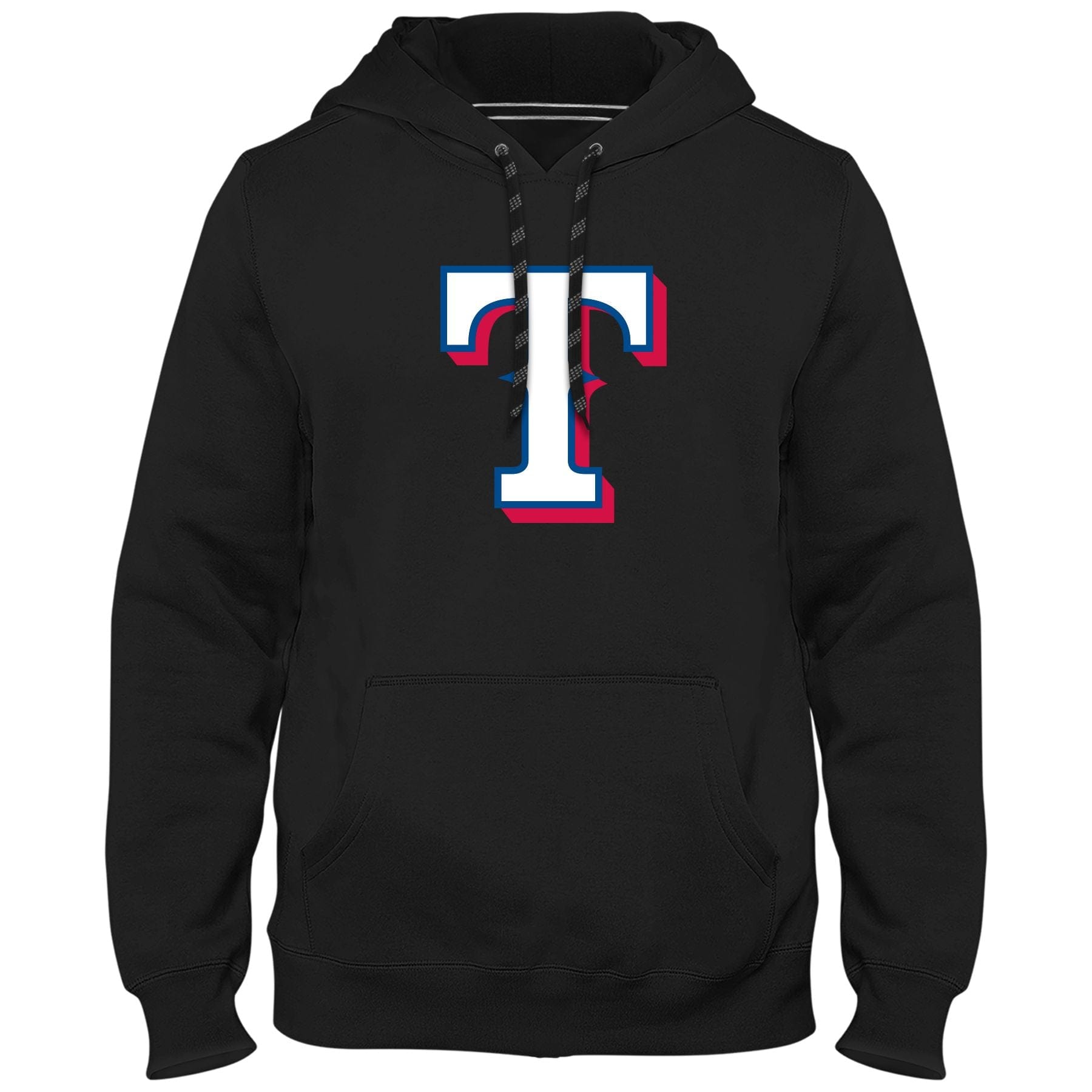 Texas Rangers MLB Bulletin Men's Black Express Twill Logo Hoodie