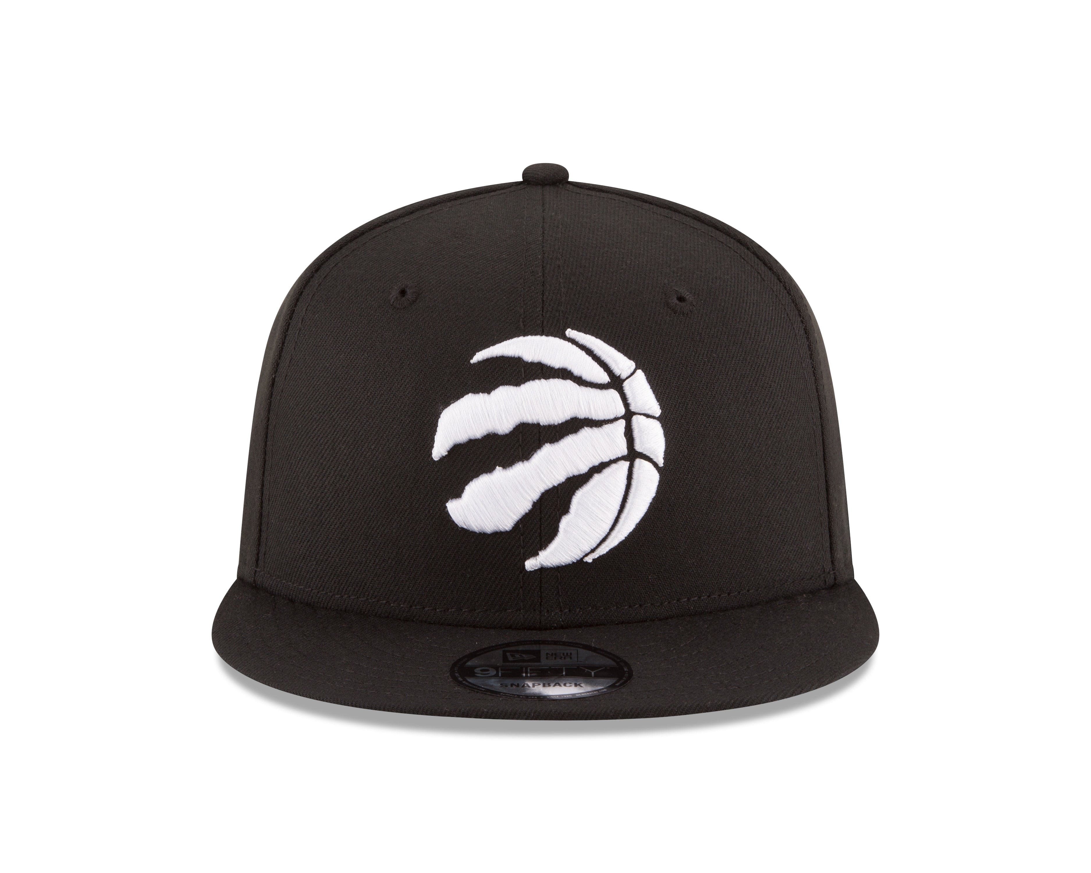 Toronto Raptors NBA New Era Men's Black 9Fifty Silver Logo Champions Hat Side Rectangle Patch Snapback