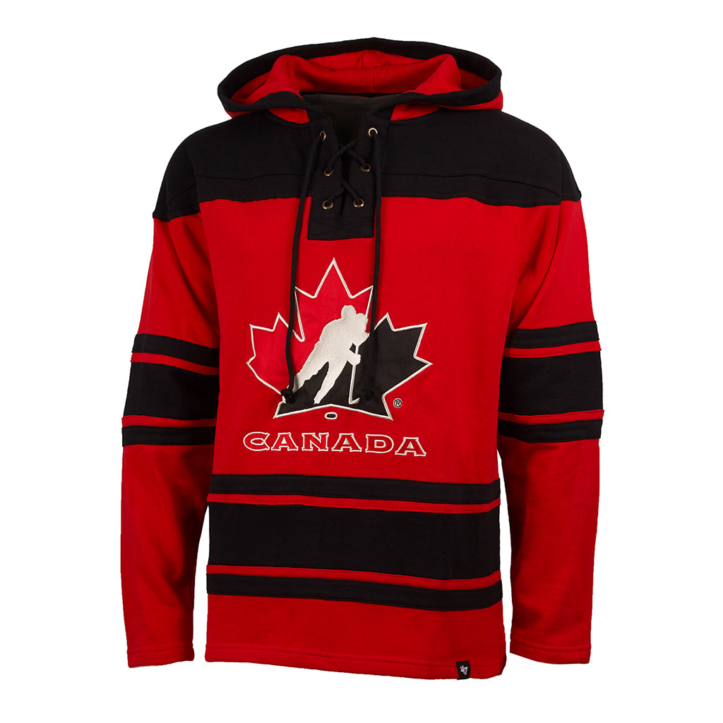 Chandail à capuchon rouge épais Lacer de Hockey Canada IIHF 47 Brand pour hommes